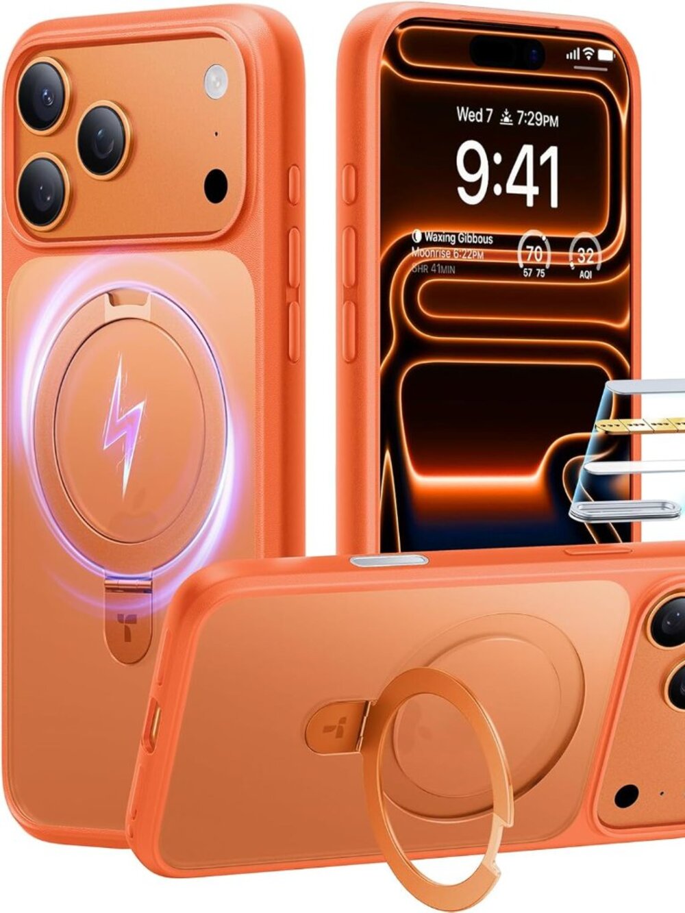 TORRAS iPhone 17 Pro Case w/ Stand MagSafe 4X Shockproof Cosmic Orange